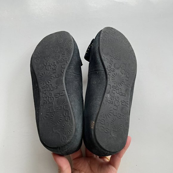 UGG Alloway Studded Bow Womens Meena Jav Moccassin Black Suede Wool Shoes Size 7 - Picture 6 of 6